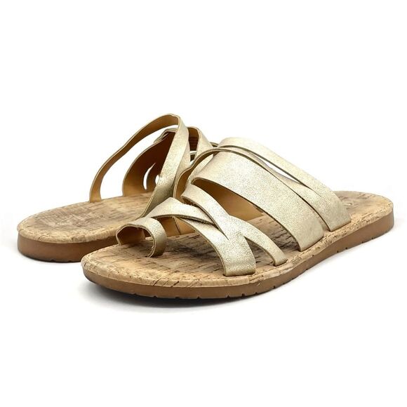 Korks Clemmons Strappy Sandal Faux Leather Comfort Slide in Gold Womens Size 6.5 - Picture 4 of 16